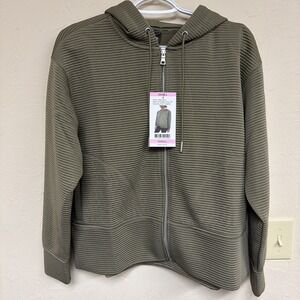 DKNY Women's Tech Pockets Full-Zip Soft Ottoman Hooded Jacket Sz Small